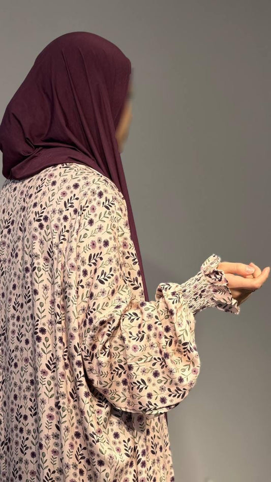 Abaya Rückansicht Beerenton floral locker fallend aus Viskose