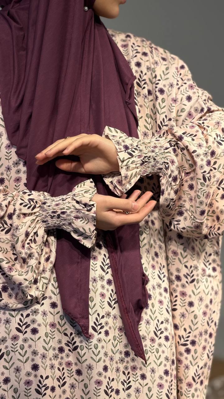 Ärmel Detail Abaya Beerenton mit floralem Muster