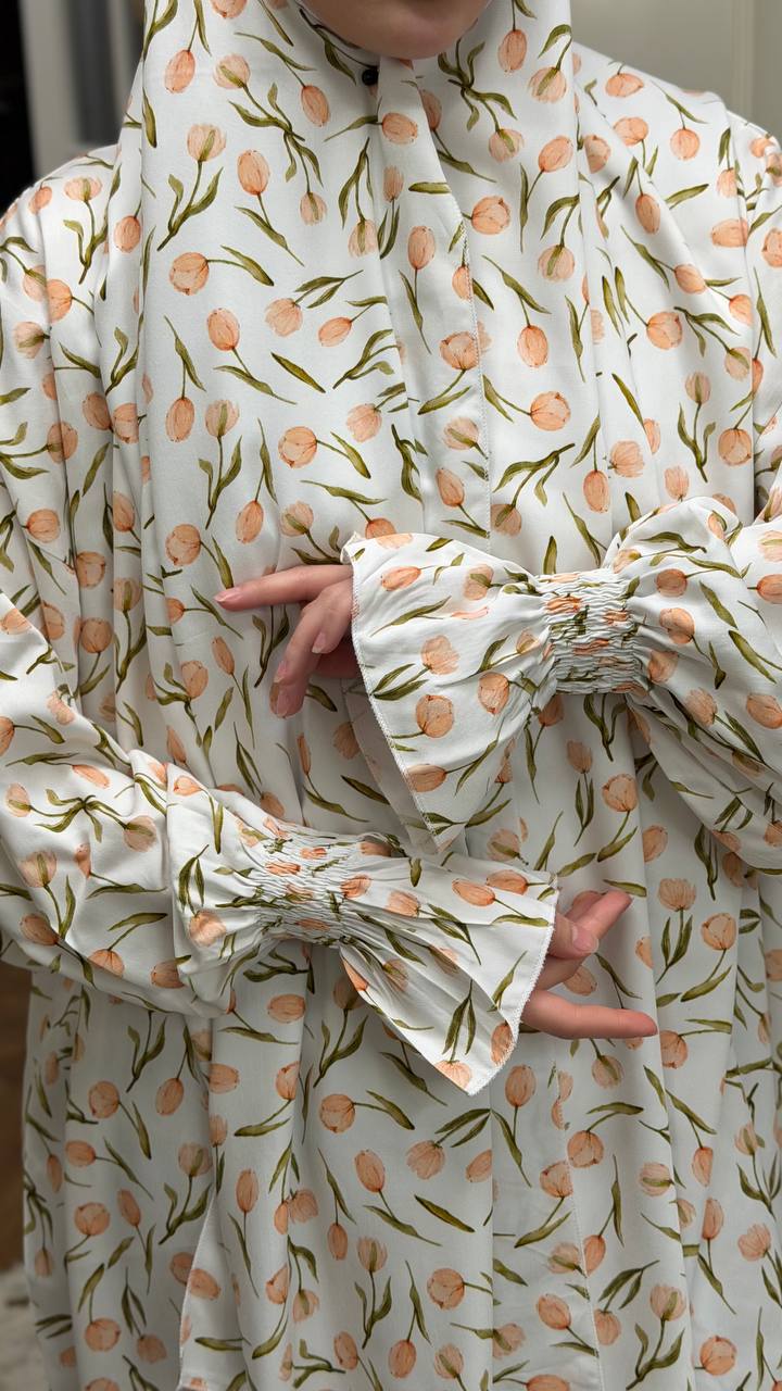 Detail Aliyye Lale Abaya Tulpenmuster Premium Viskose