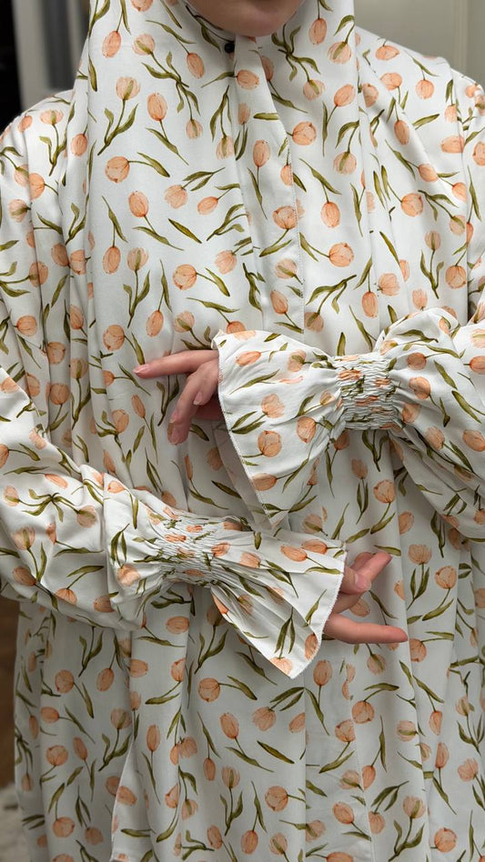 Detail Aliyye Lale Abaya Tulpenmuster Premium Viskose