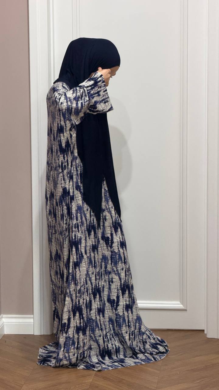 Asiya Butterfly Abaya mit angenähtem Kopftuch in Navy