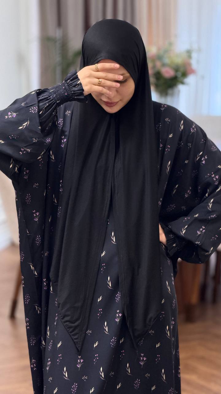 Ärmel Abaya schwarz floral elastisches Bündchen