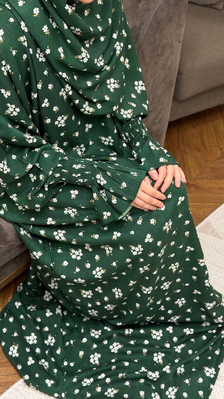 Detail Premium Viskose Stoff grüne Abaya florales Muster