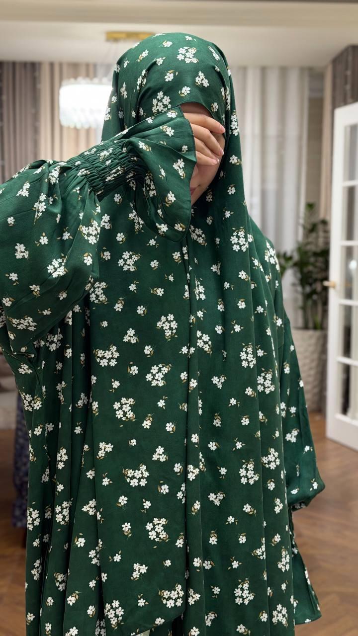 Khadra Garden Abaya grün Premium Viskose floral Frontansicht