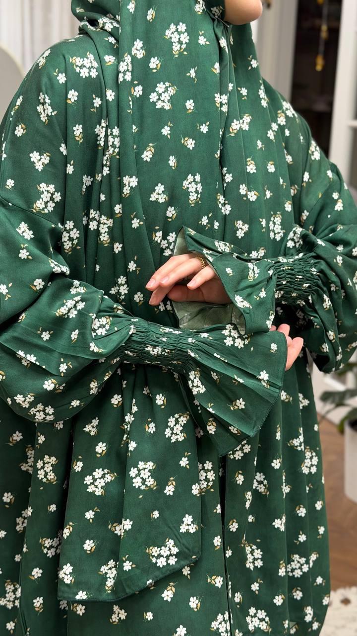 Khadra Garden Abaya Seitenansicht fließende grüne Viskose
