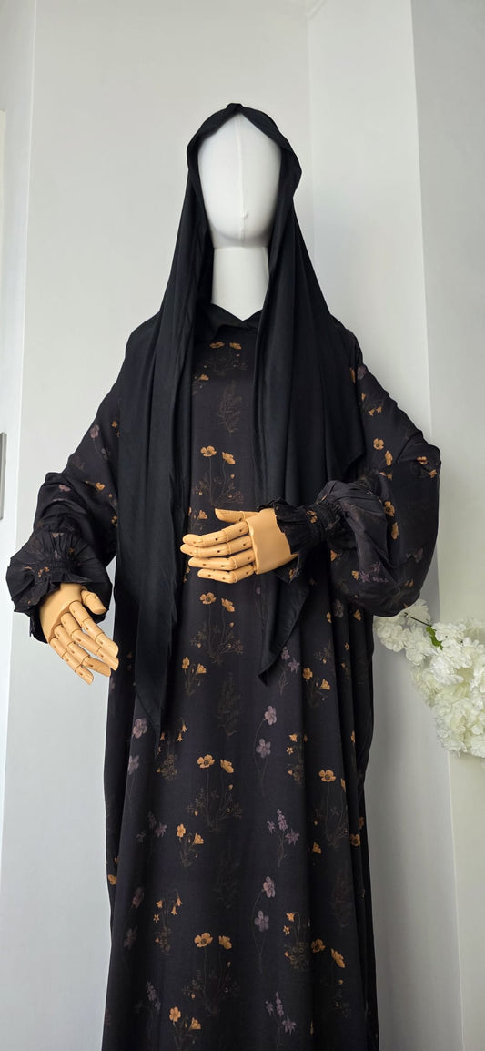 Fließende Ruwaida Abaya aus Premium-Viskose mit floralem Design