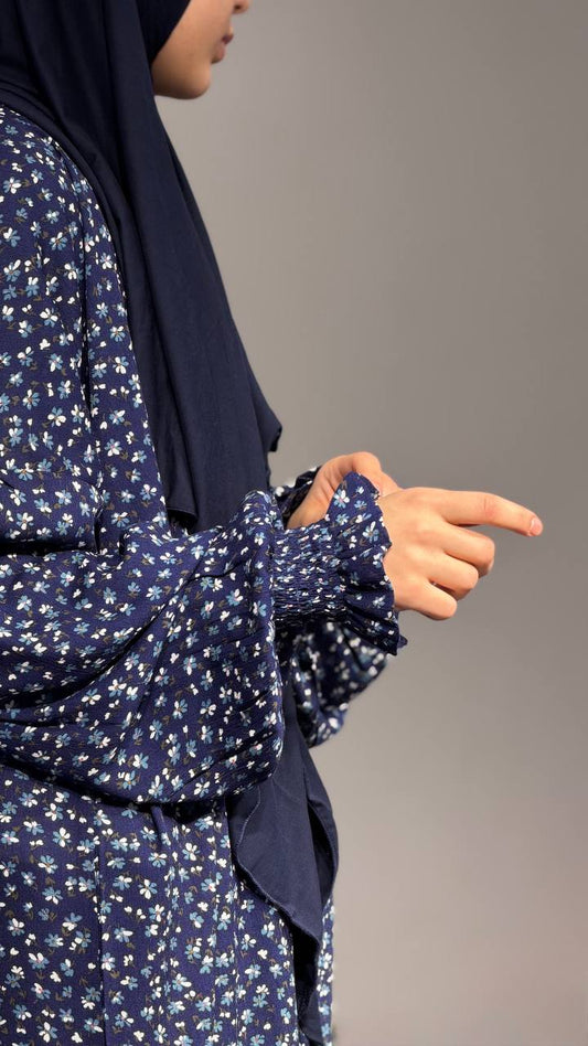 Tasnim zweiteiliges Kleid mit angenähtem Kopftuch aus weicher Viskose in Navy